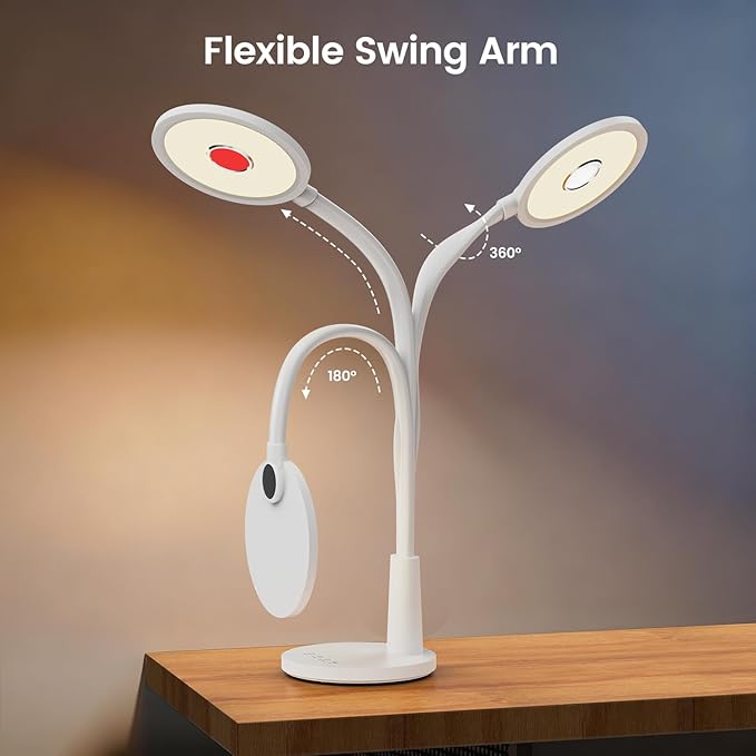 Glendan Desk Lamp for Home Office: Eye-Caring LED Red Light Desk Lamp, 10 Brightness & Flexible Gooseneck, Dimmable Desk Light with Memory & Timer, Table Lamp for Study, Bedroom