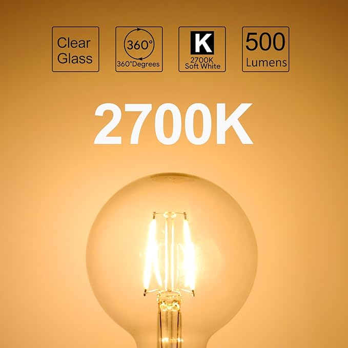Energetic 12-Pack 5W Dimmable LED Globe Light Bulb, G25 LED Vintage Light Bulb, 60W Equivalent, 500Lumens, 2700K Soft White, E26 Base, ETL Listed