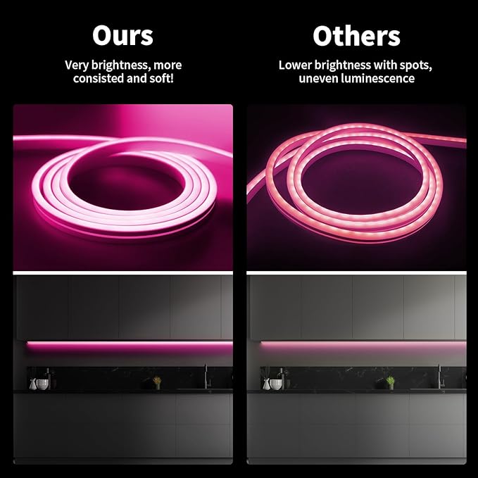 iNextStation 12V Pink LED Strip Lights 16.4FT, Flexible Silicone Neon Rope Light, Waterproof, Cuttable, Dimmable & Linkable, for Cabinet, Ceiling, Wall, Bedroom, Kitchen, Garage (No Adapter)