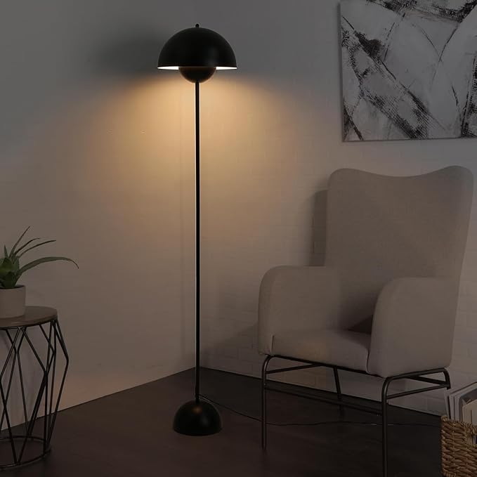 COSYLUX Modern Floor Lamp for Living Room, Industrial Tall Standing Lamp for Bedroom, Metal Shade Reflecting Light Reading Floor Lamp for Office, Nursery Room, Corner(Matte Black)
