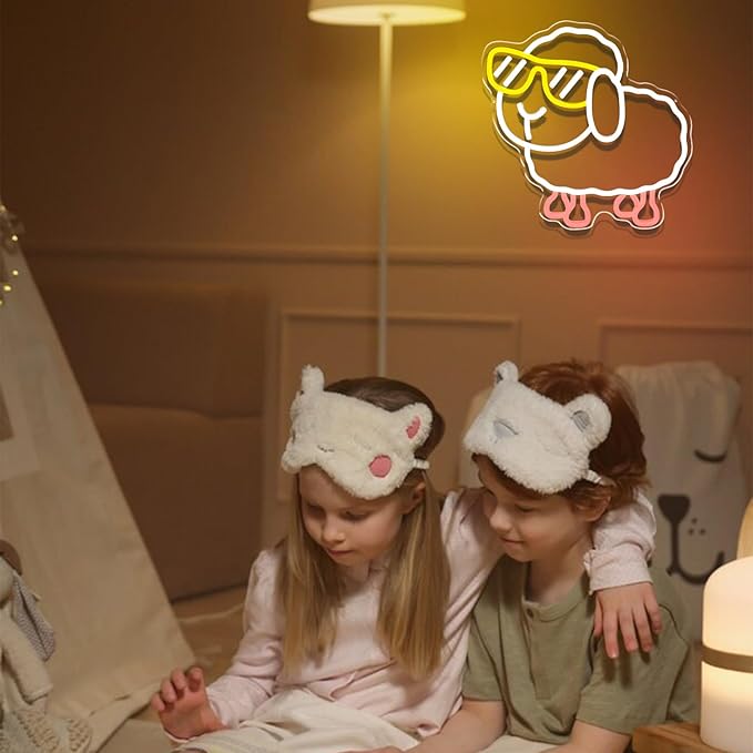 Sheep Neon Sign for Wall Decor, Cute Cartoon Animal LED Light Up Sign, Dimmable Neon Wall Light for Kids Room, Bedroom, Living Room, Birthday & Kids Gifts