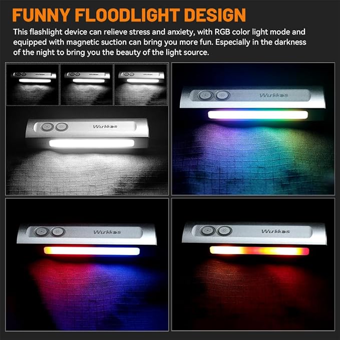 Wurkkos HD01 Flat EDC Flashlight with RGB Light and Green Light, 1200 Lumens Rechargeable EDC Flashlight, Triple Light Sources Pocket Lights, Magnetic Flashlight for Outdoors, Work, Emergency