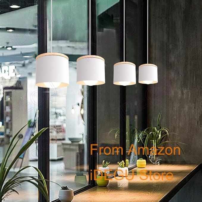 Scandinavian Style E27 Ceiling Light Fixture - Retro Wood and Iron Pendant Lamp for Bedroom, Dining Room, Kitchen - 12cm Black(# Blanco)