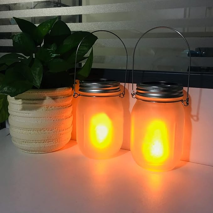 Solar Flicker Torch Lights, 6 Pack Waterproof Dancing Flicker Lanterns Lights Build-in Glass Mason Jar, Outdoor Patio Yard Desktop Party Halloween Xmas Decor Solar Lanterns
