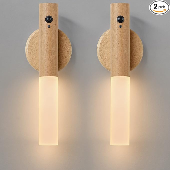Montford Wall Sconces Set of Two Battery Operated, Motion Sensor Night Light Magnetic Wall Light Rechargeable Wall Sconce, Peel and Stick Sconce Lights for Hallway