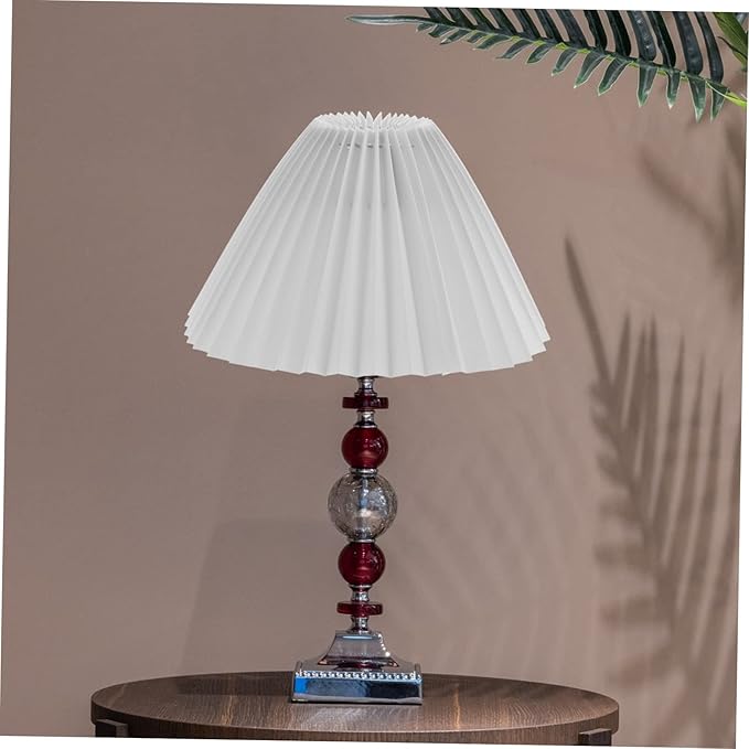 DOITOOL 1pc Pleated Lampshade Table Light Shade Farmhouse Lamp Cover Linen Lamp Cover Small Pleated Lamp Shades Wall Ceiling Light Shade Pendant E27 White Wrought Iron Rural Hanging Lamp