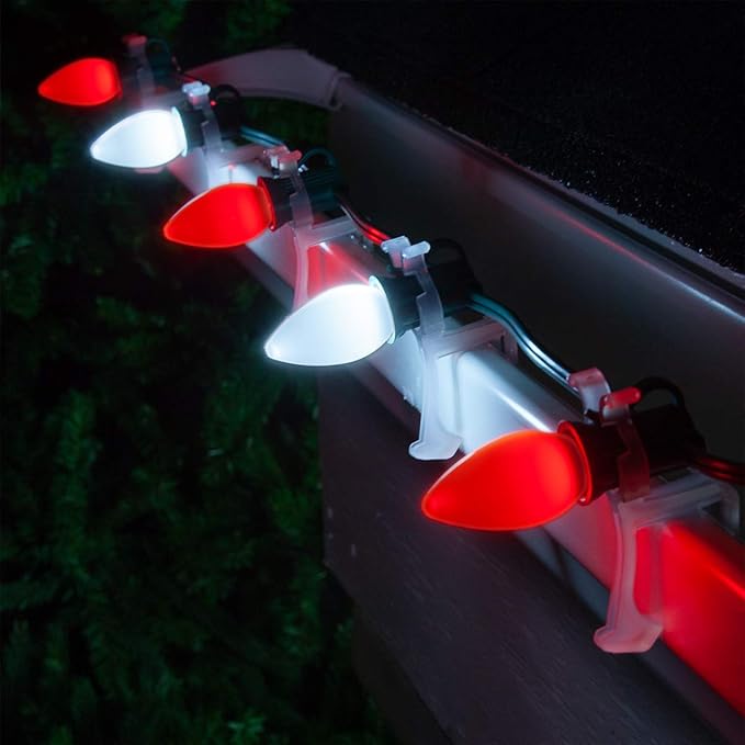 Wintergreen Lighting Set of 100 Red and Cool White Candy Cane C7 OptiCore Outdoor Christmas Lights - Commercial LED Bulbs on Heavy Duty 18 Gauge Green Wire (100 ft)