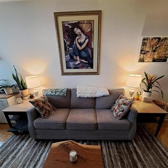 22.4" Farmhouse Table Lamps for Bedrooms Set of 2, Rustic Resin End Table Lamps for Living Room Gold Trim Base, Bedside Nightstand Lamps, Bulbs Included