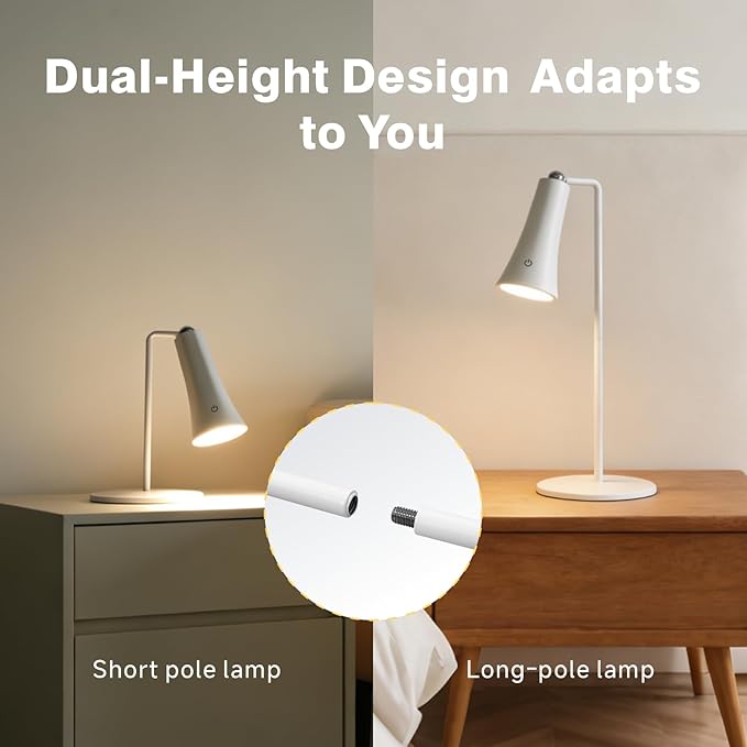 Rechargeable LED Desk Lamp, 4-in-1 Cordless Table Lamp, Magnetic Wall Mount LED Light, with Stepless Brightness, 3 Color Dimmable, 360° Rotation, For Reading, Office, Bedroom,Working, Hallway (White)