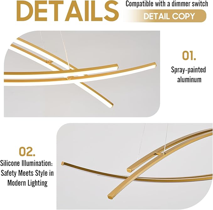 48" Modern LED Chandelier 4-Light Island Light Remote Control Linear LED Chandelier Dimmable Chandeliers Pendant Light for Kitchen Island Over Rectangular Dining Room Table, 45W