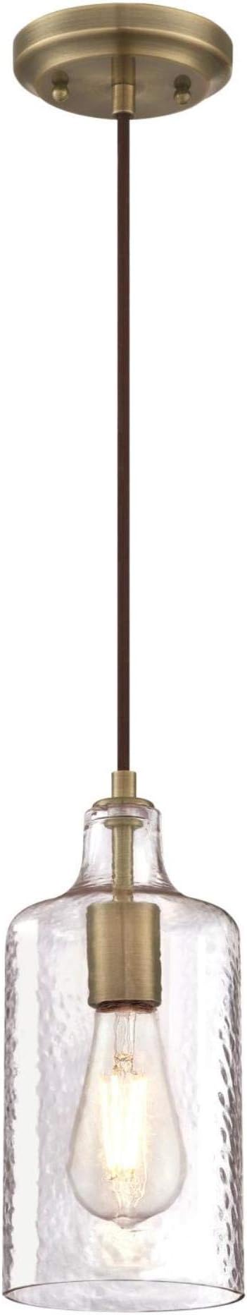 Westinghouse 6371400, Antique Brass Finish with Clear Textured Glass Carmen One-Light Indoor Mini Pendant, 120 Volts