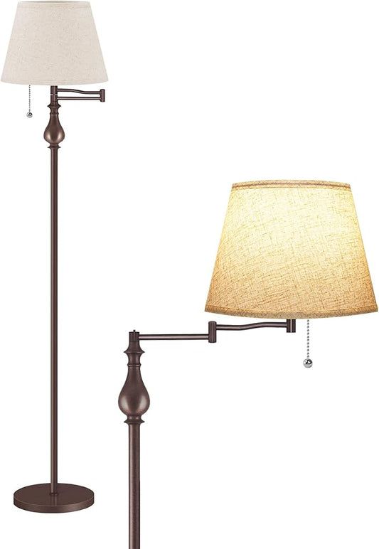 Vintage Floor Lamp with 350°Adjustable Swing Arm, 61” Mid-Century Modern Floor Lamp, Standing Pole Lamp with Pull Chain Switch, Antique Reading Lamp for Living Room, Bedroom, Rustic Brown VE13LD05