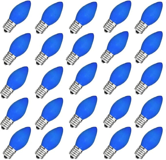 GOOTHY 25 Pack C7 Blue Christmas Replacement Light Bulbs, C7 Blue Incandescent Light Bulbs for Christmas Outdoor Patio Indoor String Lights, C7/E12 Candelabra Base Night Light Bulbs, 5 Watt 120 Volt