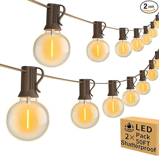Vocevos 100FT 2Pack Outdoor String Lights LED Outside Waterproof Patio Lights Backyard Heavy-Duty Shatterproof Plastic G40 Bulbs Connectable Globe Light Decor Yard Café Exterior