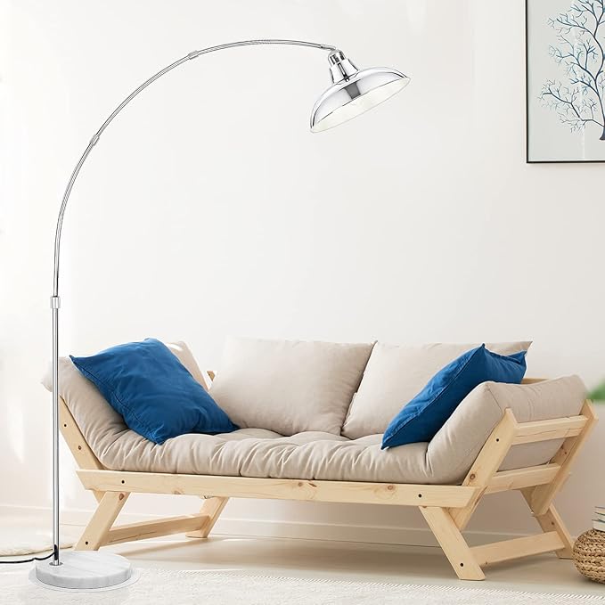 Modern 77" Arc Floor Lamp - Adjustable Sliver Standing Lamp for Living Room, Rotatable Arch Metal Pole Task Lamp Over The Couch, Adjustable Tall Lamp for Bedroom Office Home Brushed Nickel
