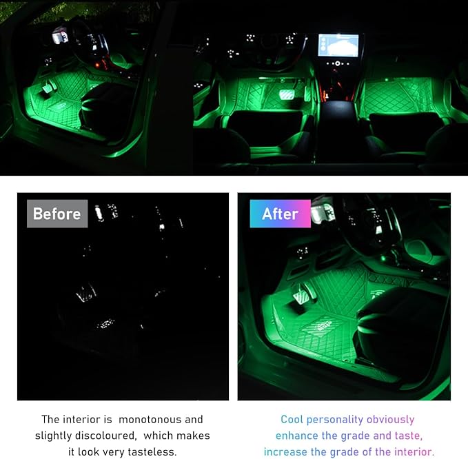 Car LED Strip Light, 48 LED RGB Auto Interior Atmosphere Lights, Cigarette Lighter Under Dash Ambient Night Light, Interior Lamp Lighting Kit (Green, Cigarette Lighter)