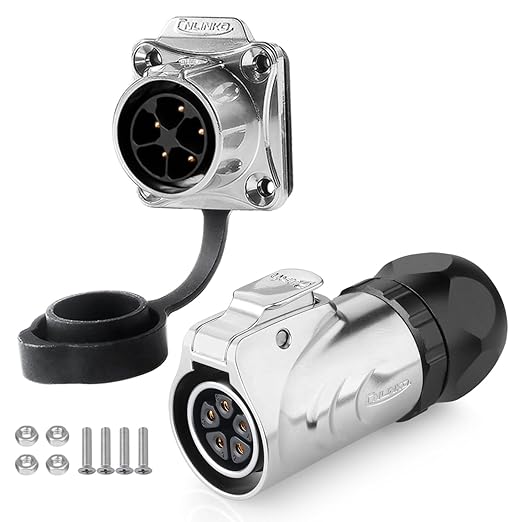CNLINKO LP20 Reverse Mount 5-Pin Waterproof Circular Electrical Connector, IP68 Female Plug Male Socket for Automotive Machinery and Outdoor Use Quick Connect Aviation Connector (Metal Plug)