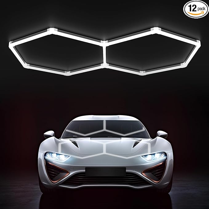 HYPERLITE Gen 2 Hexagon Garage Lights: 77W 7700LM 2 Grids DIY Hexagon Led Light, 6500K Ultra Bright Honeycomb Hex Lights, Easy Install, Durable Design for Garage, Shop, Basement, Barber, Homegym