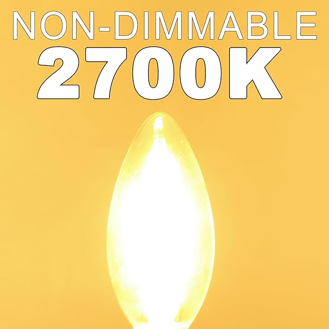 E12 Candelabra Bulb 2700K Soft White, 6W Equivalent to 60 watt, E12 LED Bulb Non-Dimmable, Chandelier Light Bulbs, B10 Candle Light Bulbs, 90+CRI, 600LM, Cear Glass, 12 Pack