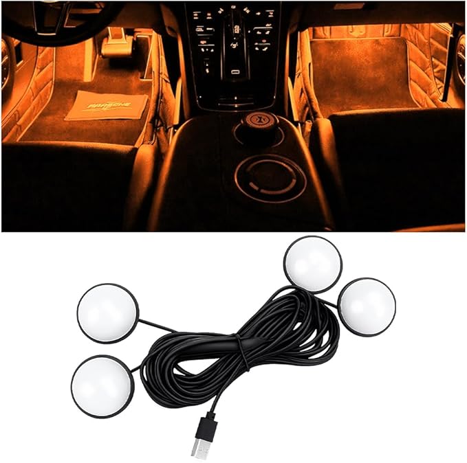 ANFTDCO Car Interior LED Lights, 4 in 1 USB Port Automotive Ambient Neon Light Kit, Vehicle Center Console Dashboard Strip Lamps Decoration Accessories, Universal for SUV Truck Sedan (Orange)