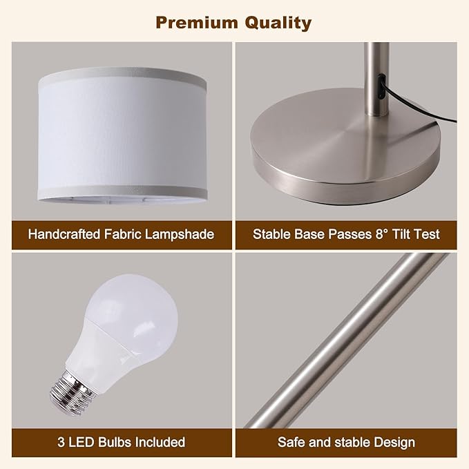 Floor Lamps for Living Room, 2400LM Super Bright Arc Floor Lamp with Remote Control, 3 Light Tall Floor Lights with Stepless Dimmable, 80" Mid Century Tree Floor Lamp for Bedroom, Office