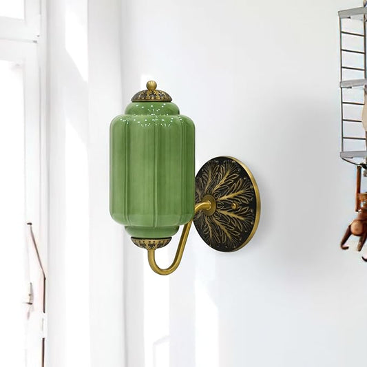 Vintage Mike Green Glass Wall Sconce - Milk Glass Shade Antique Brass Indoor Wall Light for Bedroom, Living Room, and Hallway