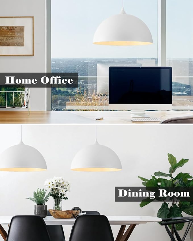 White Pendant Lights Kitchen Island, 16 Inch White Dome Pendant Light, Modern Farmhouse Pendant Light for Kitchen Island, Dining Room, Cafe, Bar, 2 Pack