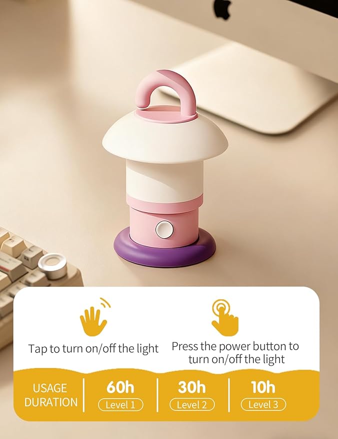 LED Night Light for Bedroom - Tap Control Table Lamp with 3 Brightness Levels, USB Rechargeable & Battery Powered Bedside Lamp for Kids and Nursery Christmas Gifts for Birthday