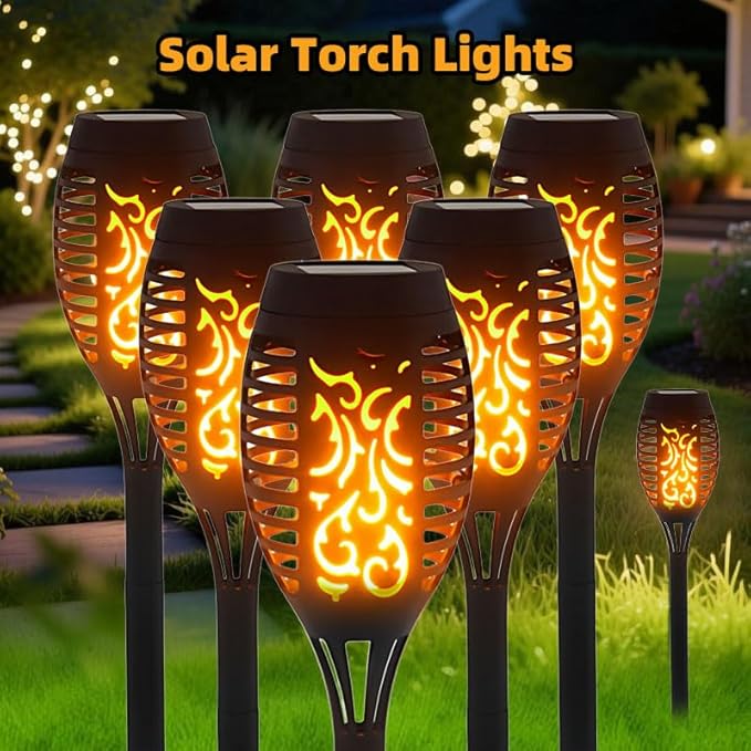Solar Lights Outdoor, 12 Pack Solar Torch Light with Flickering Flame, Waterproof Solar Garden Light, Outdoor Solar Lights for Yard Patio Pool Lawn Flame Torches for Halloween Decorations Yard Decor