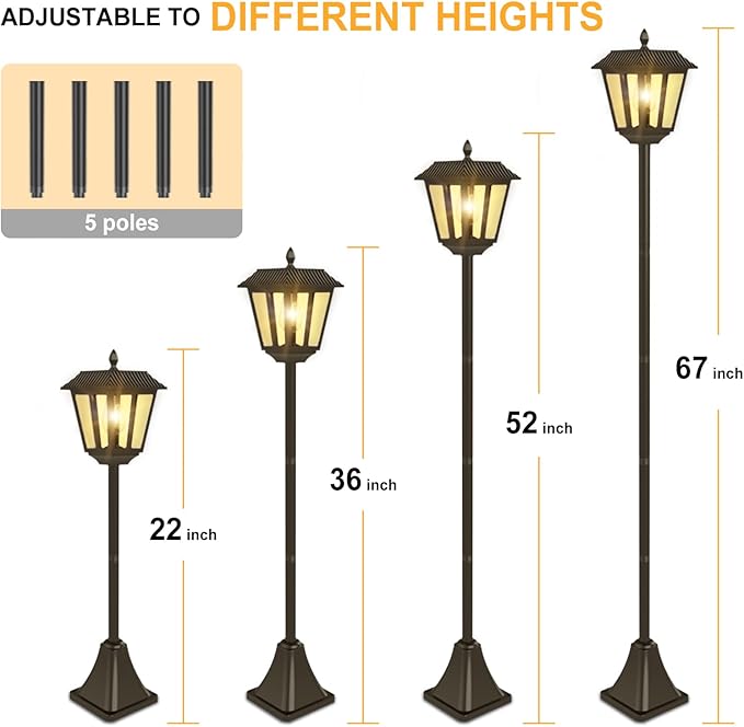 67" Solar Lamp Post Lights Outdoor Post Lights Waterproof Vintage Street Lights for Garden, Lawn, Pathway, Driveway, Front/Back Door