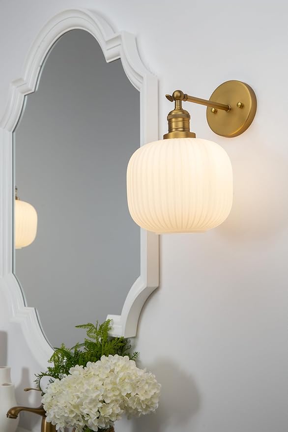 Pathson Modern Wall Sconce Lamp Milk White Round Glass, Hardwired Frosted Vintage Wall Vanity Light Fixture for Farmhouse Living Room Bedroom Bathroom Loft
