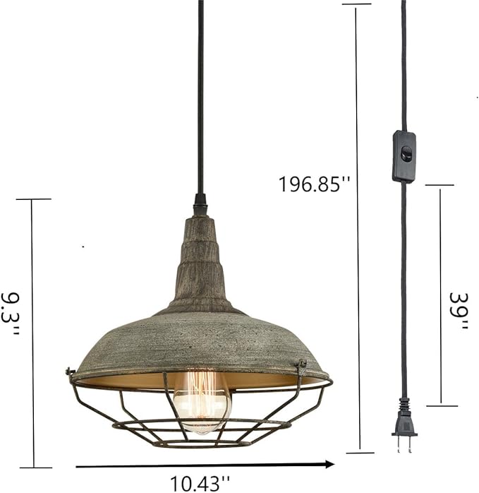 DANSEER Farmhouse Plug in Pendant Light with 16 Feet Hanging Cord Hanging Lighting Fixture