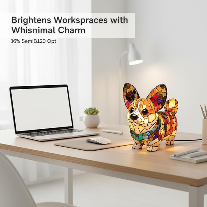 Rainbow Puppy Lamp Stained Glass Dog Night Light 3D Retro Stained Resin Rainbow Pup Lights Charge Powered Table Lamp Puppy Glow Lamps for Home Bedroom Desk (E)