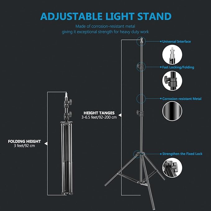 Neewer 2-Pack 2.4G LED Video Light with 2M Stand Bi-Color 200 SMD CRI 96+/U-Bracket/Barndoor/LCD Display Video Lighting Kit for Studio Photography, Remote/Case Included