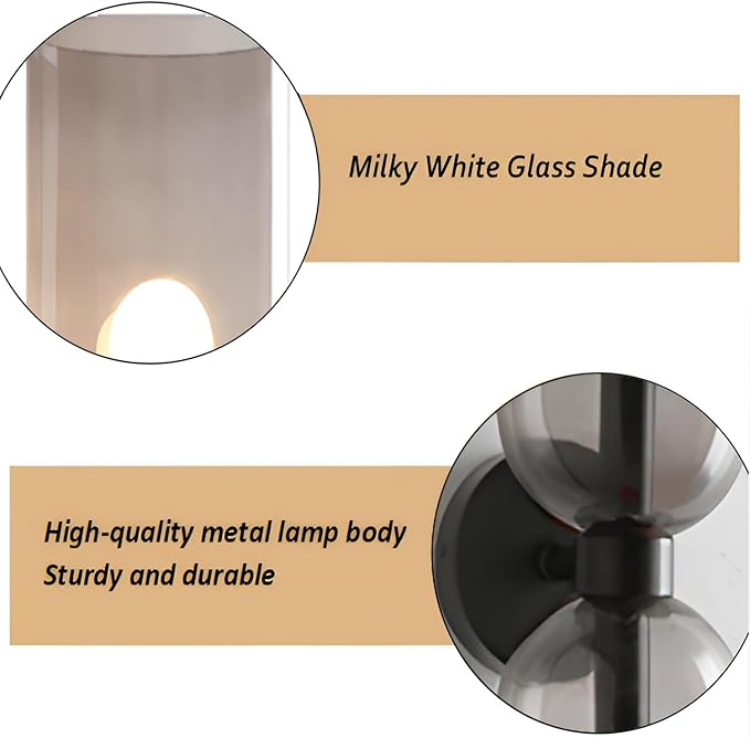 Modern Wall Sconces Set of 2 | Black Metal & Smoke Gray Glass | Bedroom, Living Room & Bathroom
