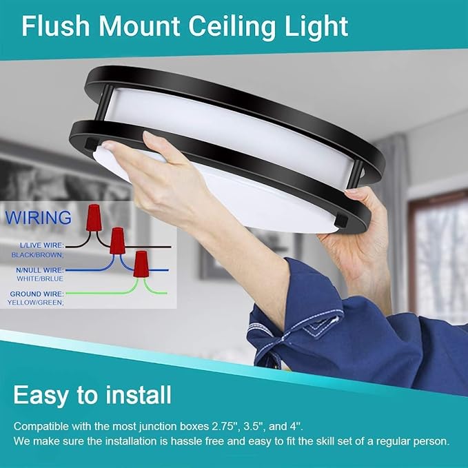 48W Dimmable LED Ceiling Light Fixture, Flush Mount Light Fixture for Kitchen, Bathroom, Bedroom, Garage, 5000 Lumens, 500W Equivalent, 13.2in, Daylight 5000K, Black