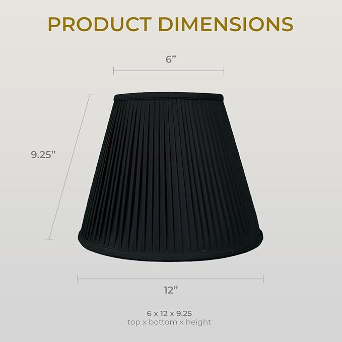 Royal Designs Deep Empire Side Pleat Basic Lamp Shade, Black with Gold, 6" x 12" x 9.25, BS-728-12BLKGL