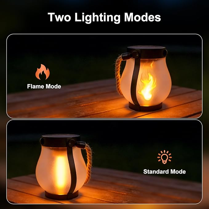 Solar Lanterns Outdoor Waterproof 4 Pack, Outdoor Solar Lanterns with Flickering Flame Effect, USB-C & Solar Charging, Auto Dusk to Dawn, Hanging Light for Garden Patio Yard