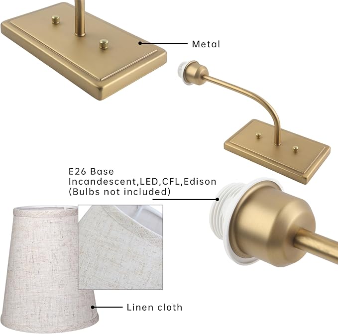 Vintage Brass Wall Sconce 1-Light, Linen Fabric Shade Wall Lamp Hardwired Indoor Wall Light for Bedroom Living Room Vanity Bathroom