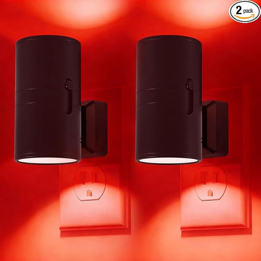 670nm Red Light Night Light for Sleep - Zero Blue Light, Adjustable Brightness & Energy Efficient Night Light Plug into Wall with Dusk-to-Dawn Sensor for Nursery, Bedroom, Bathroom [2 Pack]