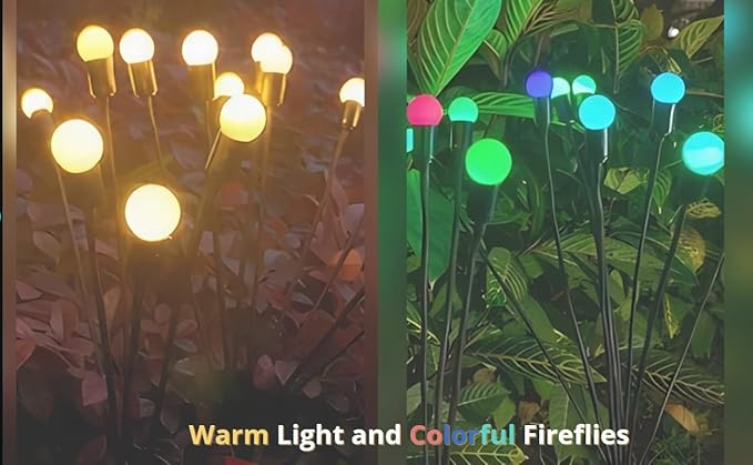 2 Pack - Solar Firefly Lights, Upgraded Solar Firefly Lights Outdoor Waterproof, Solar Outdoor Lights, Solar Garden Decorative Lights Yard Patio Pathway Decoration (Yellow Lights, 8 LEDs)