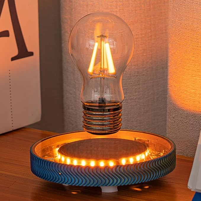 Levitating Light Bulb with Rainbow Magnetic Floating Light Bulb with Transparent Luminous Light Base 360 Degree Rotating Desk Lamp Table Lamp