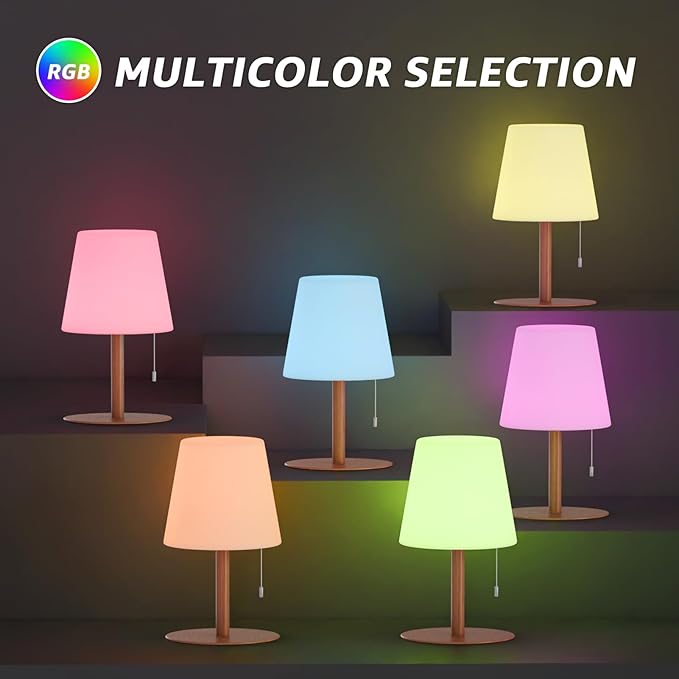 uuffoo Shower Lamp Waterproof Warm White & RGB Shower Light Dimmable LED Rechargeable Table Lamp Cordless Outdoor Lamps Portable for Indoor Outdoor Bathroom Home Patio H9.8in D6.3in (Wood Grain)