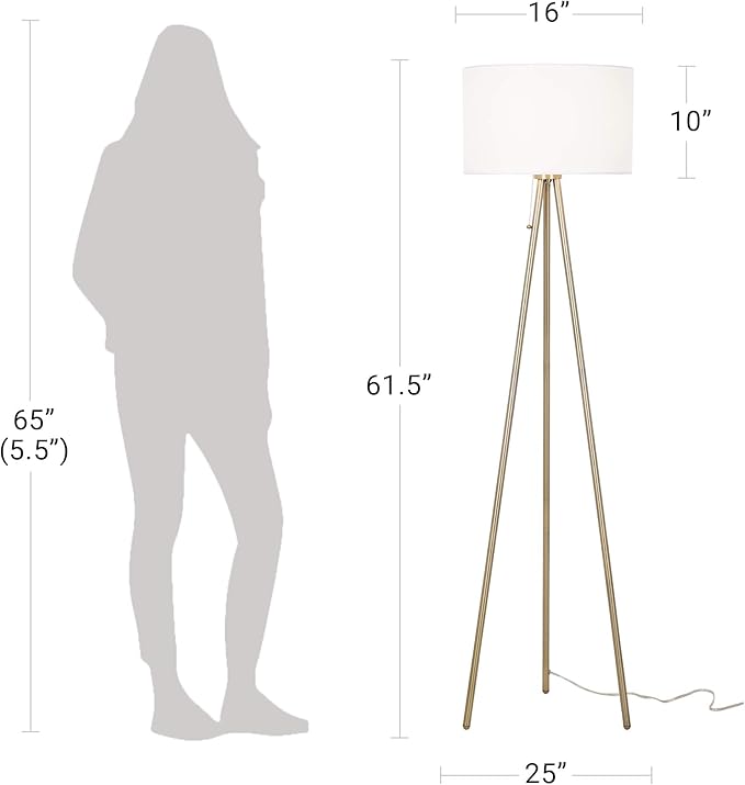 Catalina Lighting 22965-000 Mid-Century Modern Tripod Floor Lamp, Standing Lamp, Living Room Floor Light, LED Bulb NOT Included, 61.25", Antique Brass