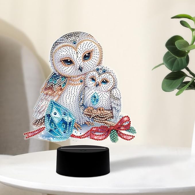 Adorable Owl Diamond Art Painting Night Light,Diamond Art Painting Kits Desktop Touch Lamp Ornaments for Tabletop Decor Diamond Art Accessories for Adult Beginner Bedrooms Living Room