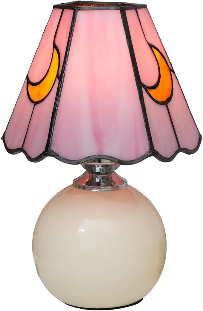Mushroom Lamp Tiffany Lamp Stained Glass Table Lamp Moon Cute Small Bedside Lamps for Living Room Home Decor,Unique Aesthetic Home Living Room Decor Girls Women Birthday Day Gift,Pink