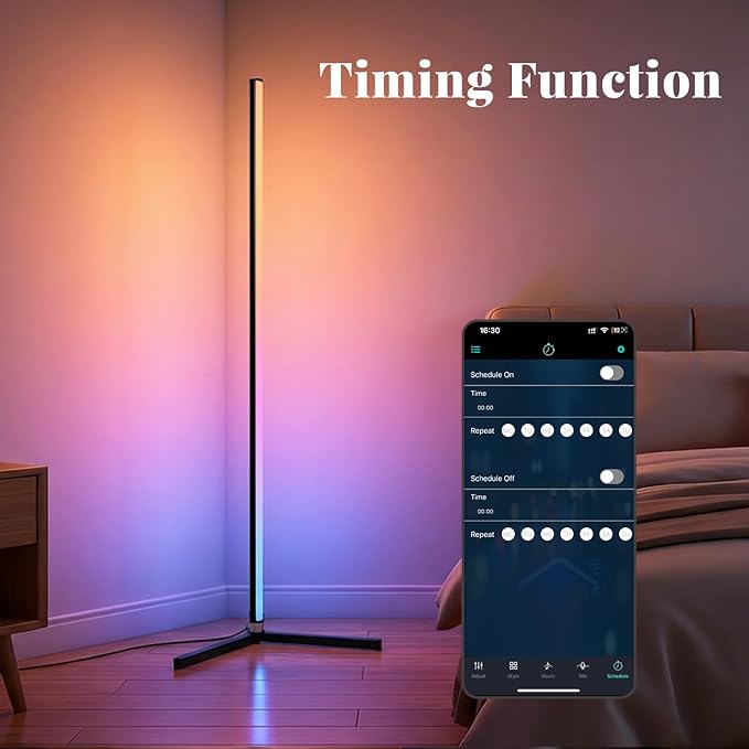 RGB Floor Lamp LED Corner Floor lamp smart Floor lamp with Music Sync Lighting, App & Remote Control, 16 Million Colors Living Room & Gaming Room (1 Pack)