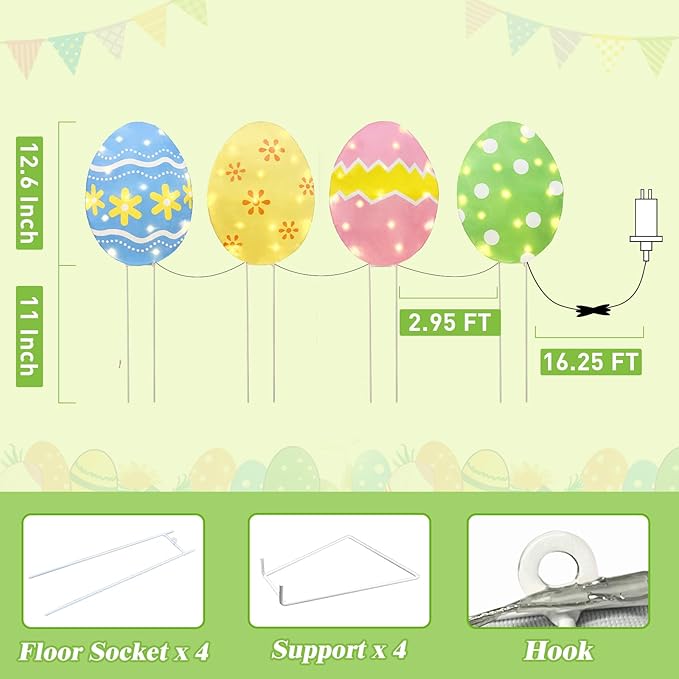 EAMBRITE Easter Decorations Outdoor Easter Egg Lights, Lighted Large Eggs Stake/Hanging/Table with Timer for Yard Signs, Window, Home, Pathway, Lawn, Garden, Spring, Indoor Outside Decor