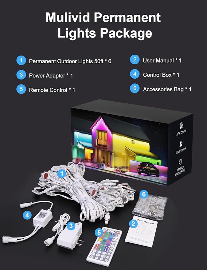 300Ft Permanent Outdoor Lights,Smart RGB Outdoor Lights with Remote APP Control, IP67 Waterproof Outside Light for House for Daily, Garden, TV Backlights, Christmas Decor
