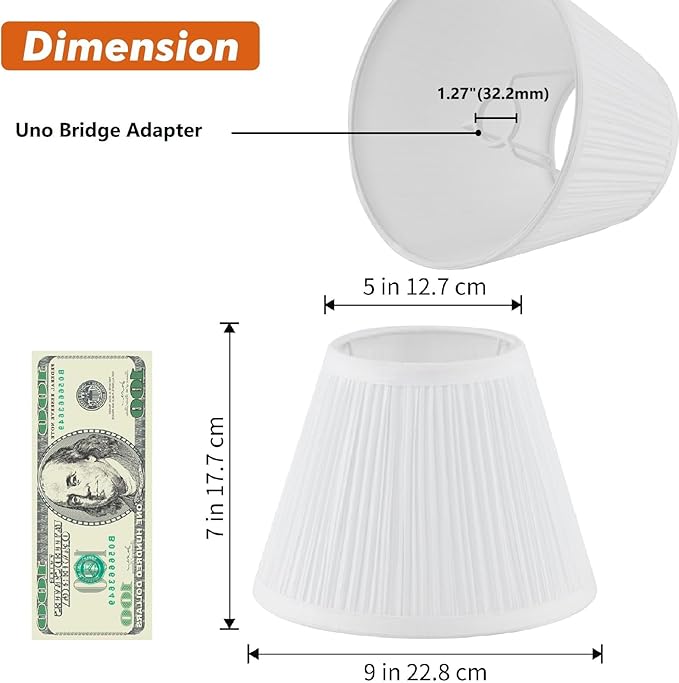 Uno Lamp Shade,Drum Pleated Lamp Shades 5" Top x 9" Bottom x 7" Slant Height,Barrel Small Replacement Lampshade (Slip Uno Fitter), Fabric Lampshades Table lamp Shades Bottle Lamp Shade,1 Pack(White)